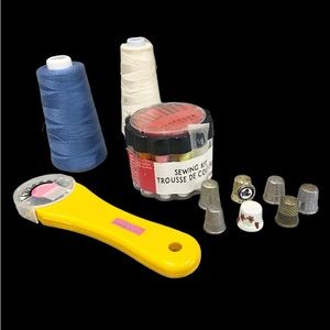 Vintage Sewing Lot Thread Cutter Thimbles Needles